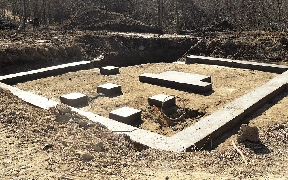 Concrete block retaining wall / structure on a job site